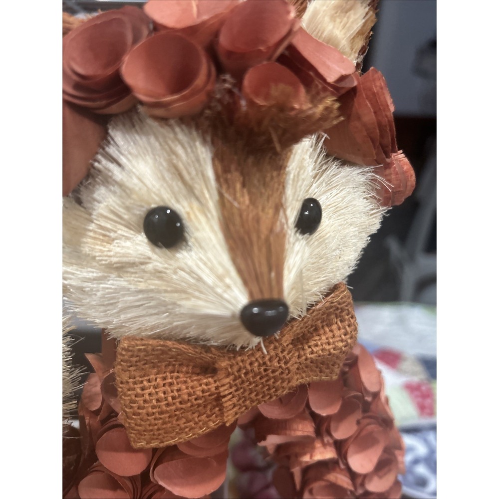 Vintage Retired  Fox Wood Curl Sisal Bottle Brush Hanging Wreath